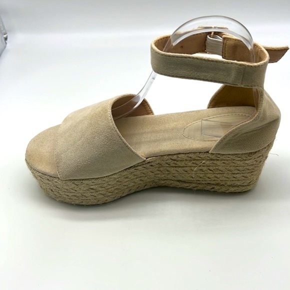Platform - Soft Beige Ankle Strap Open Toe Espadrille Wedge Sandals Size 39 - Picture 7 of 15